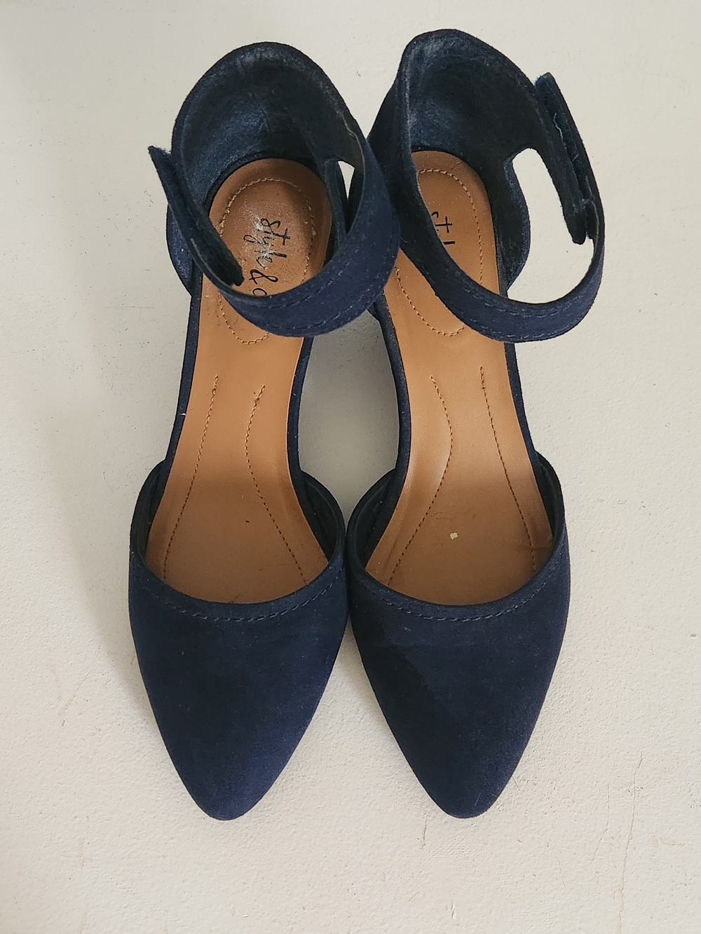 Style & Co. Navy Suede Pointed-Toe Ankle-Strap Heels